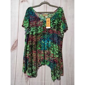 Ella Samani Abstract Print Tunic Top Women 3X Short Sleeve V-Neck